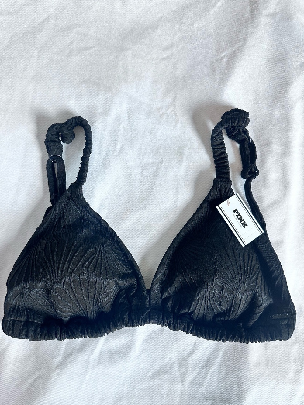NWT PINK Victoria’s Secret Black Textured Triangle Bikini Top Size Large